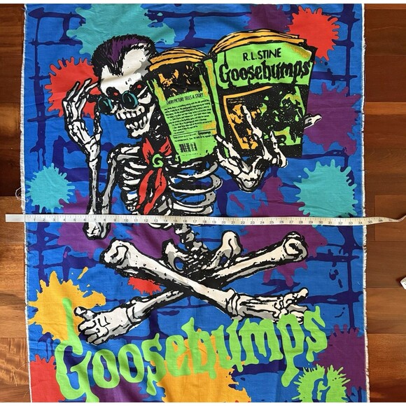 Vtg 90s Goosebumps Curly Skeleton RL Stine Parachute Press Fabric Quilt Panel - Picture 4 of 6